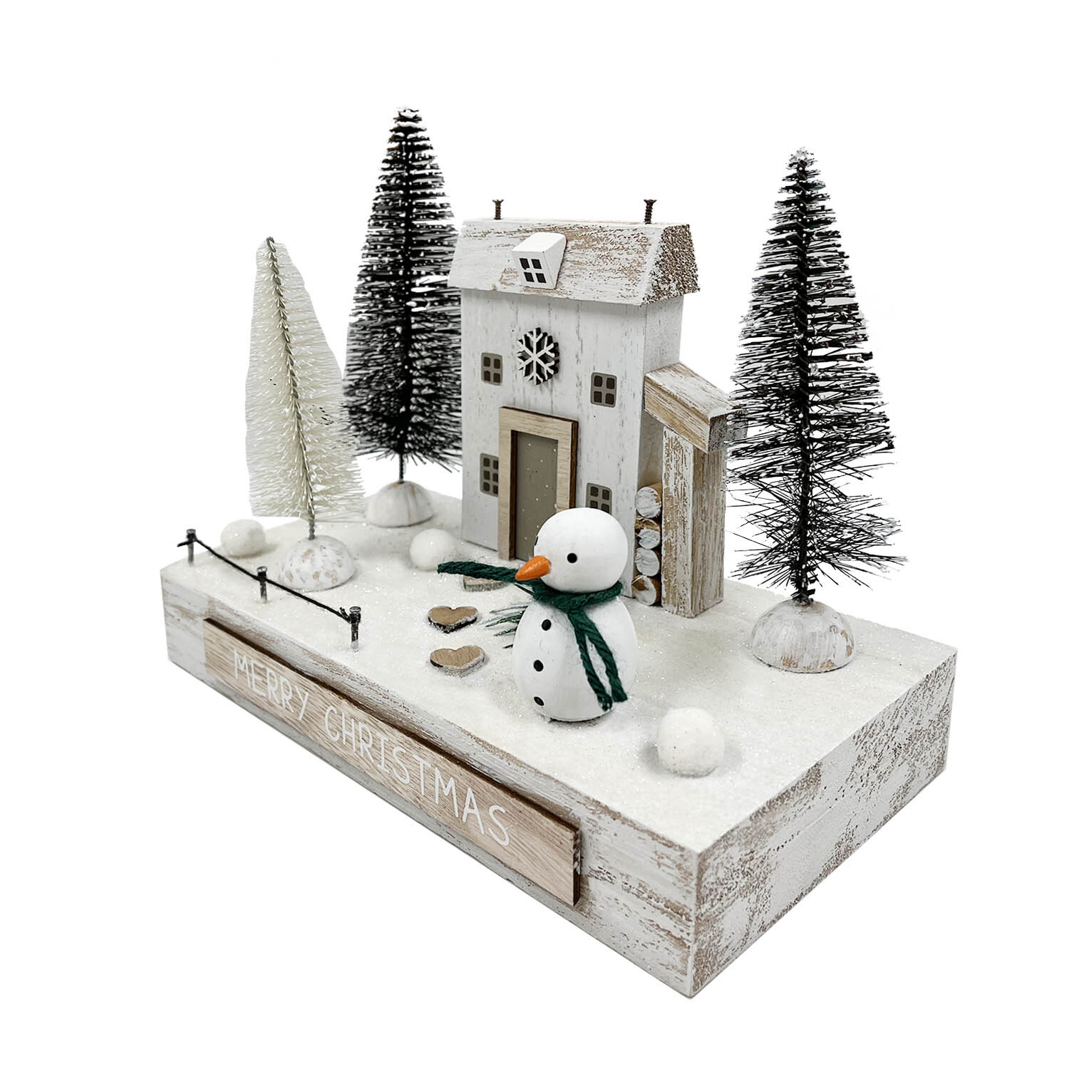 Wooden Snowman House Scene White Image 2
