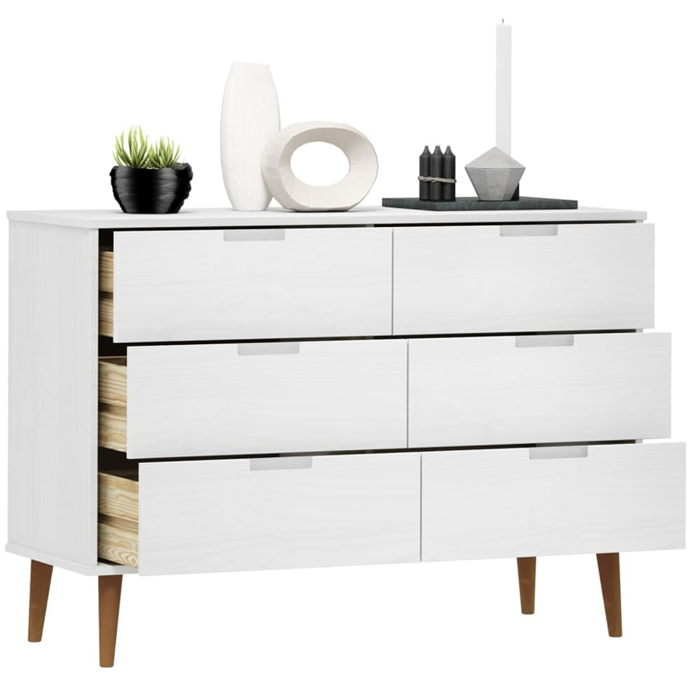 vidaXL Molde 6 Drawer White Solid Wood Pine Storage Cabinet Image 3