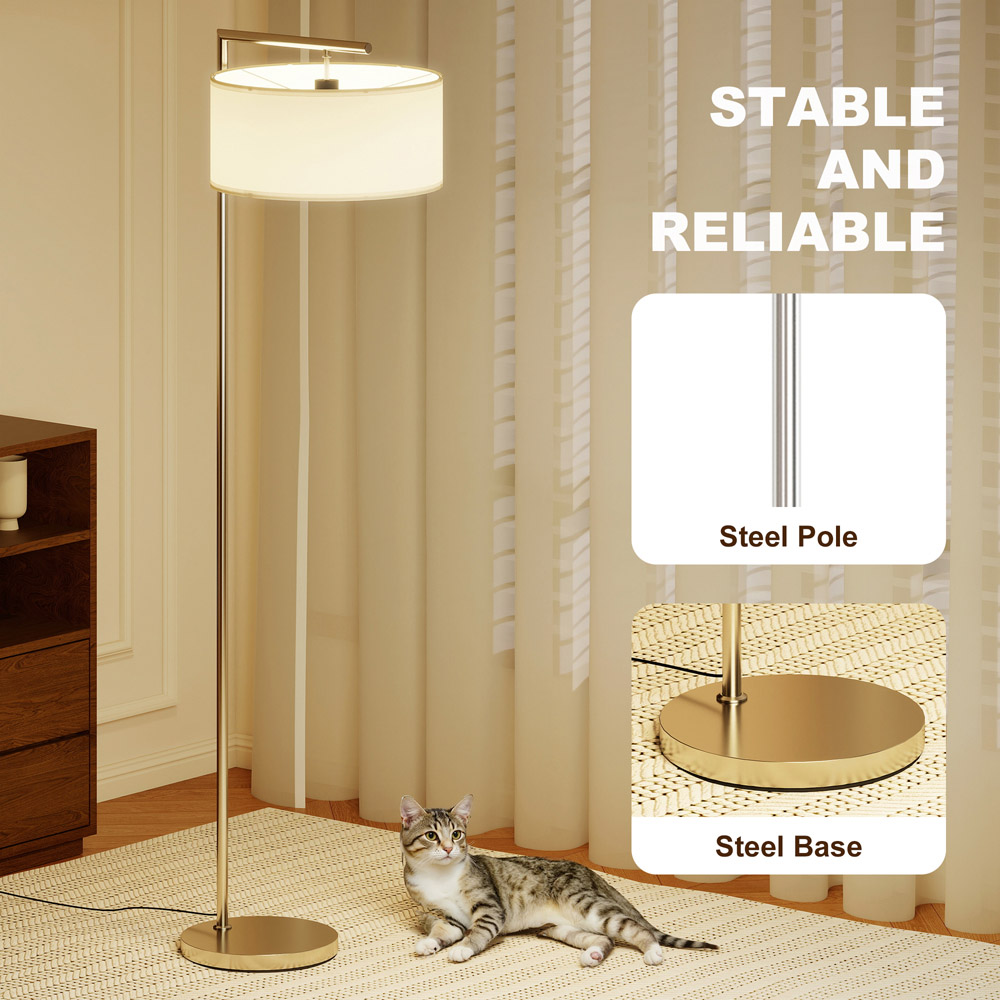 Portland White Linen Shade Silver Tone Pole LED Floor Lamp Image 8