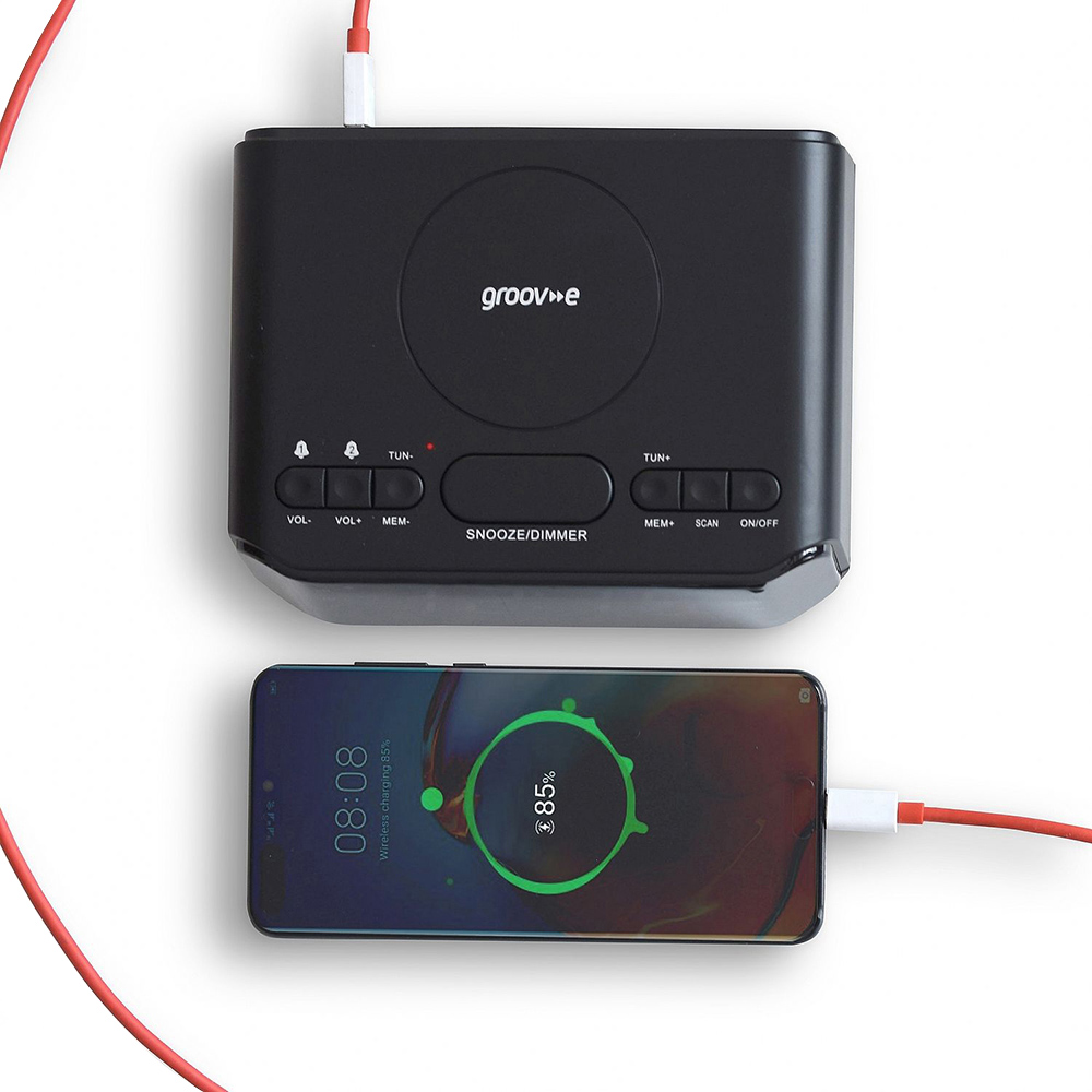 Groov-e Atlas Alarm Clock Radio with USB and Wireless Charging Image 5
