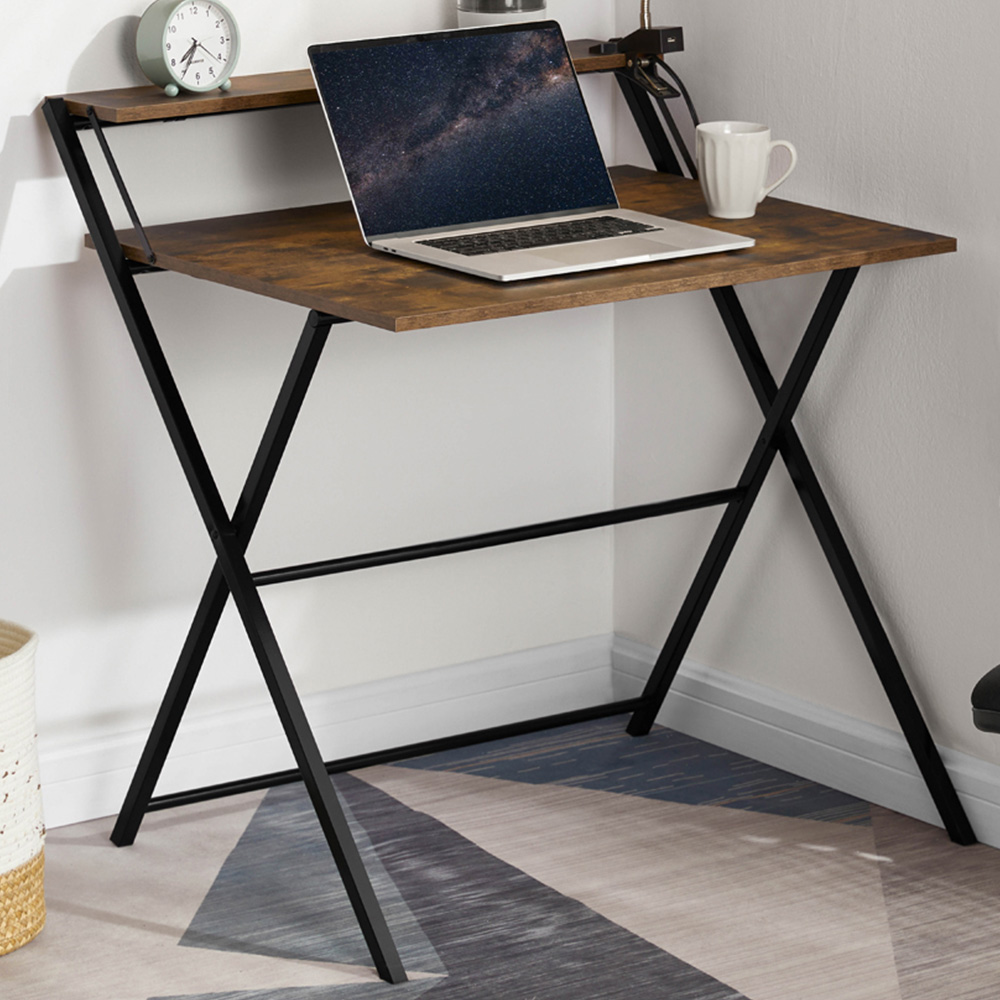 Vida Designs Brooklyn Dark Wood Foldable Computer Desk Image 1