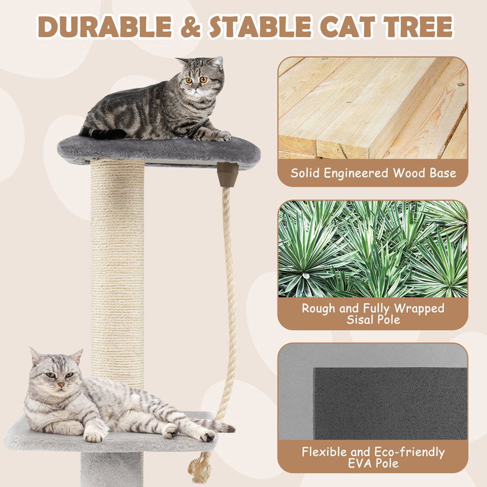 Costway 85cm Grey Sisal Rope Cat Tree Scratcher with Groom Brush Image 5