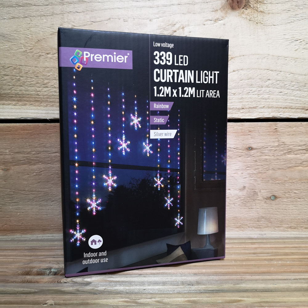 Premier 339 Rainbow LED Static Snowflake Silver Pin Cable Curtain Light 1.2 x 1.2m Image 8