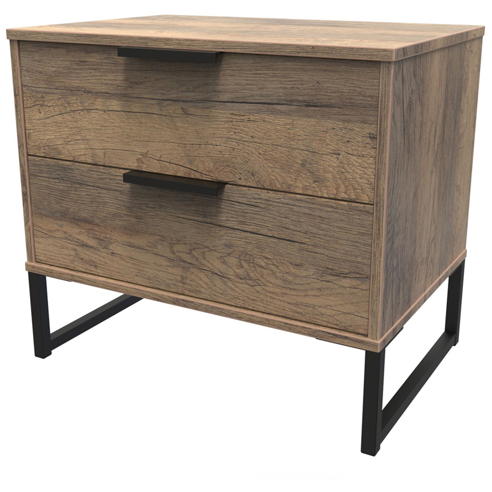 Crowndale Hong Kong 2 Drawer Vintage Oak Side Table Ready Assembled Image 2