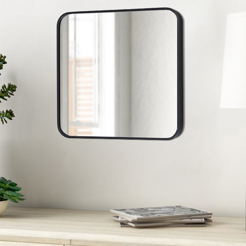 Living and Home Black Aluminium Alloy Frame Square Wall Mirror 40 x 40cm Image 2
