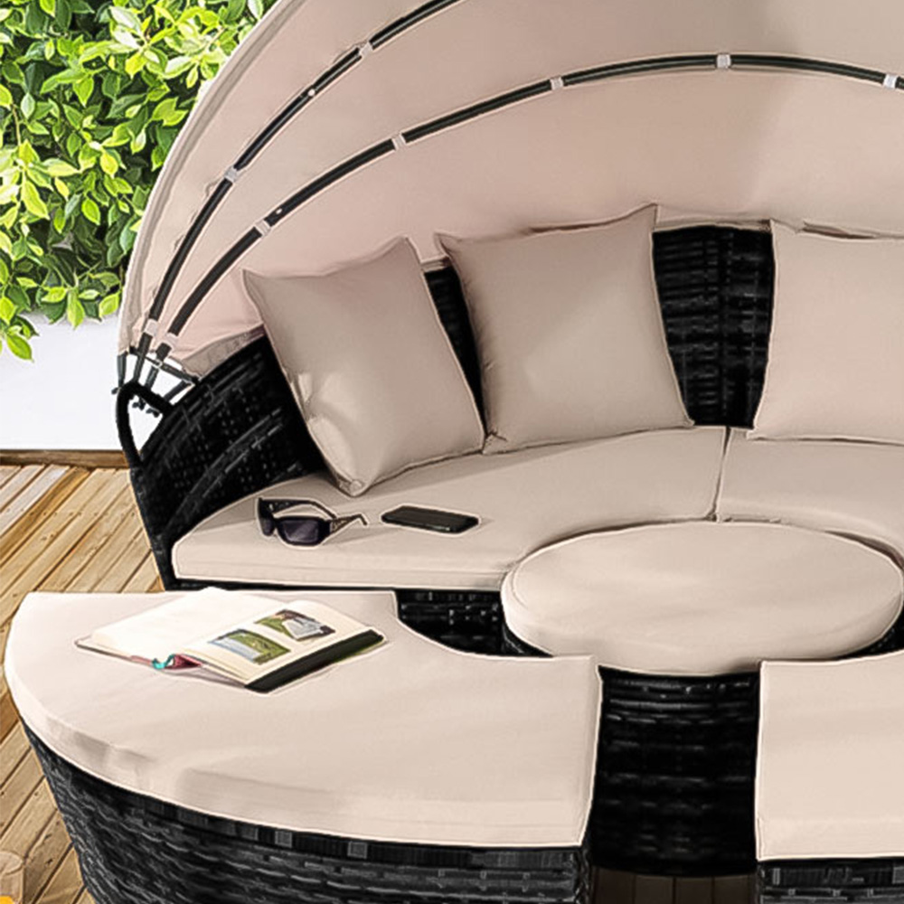 Brooklyn Luxury 8 Seater Black Rattan Sun Lounger Sofa Set with Canopy 160cm Image 2