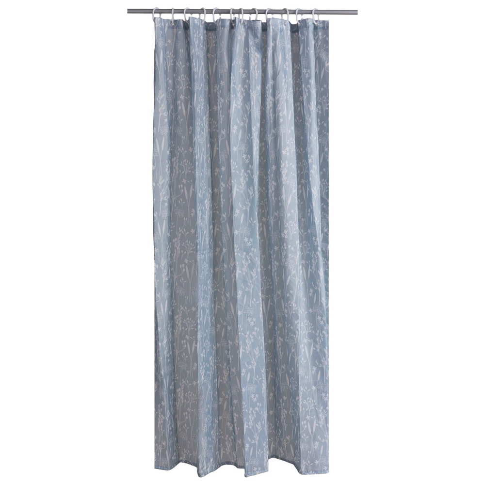 Wilko Polyester Floral Blue and White Shower Curtain Image 1