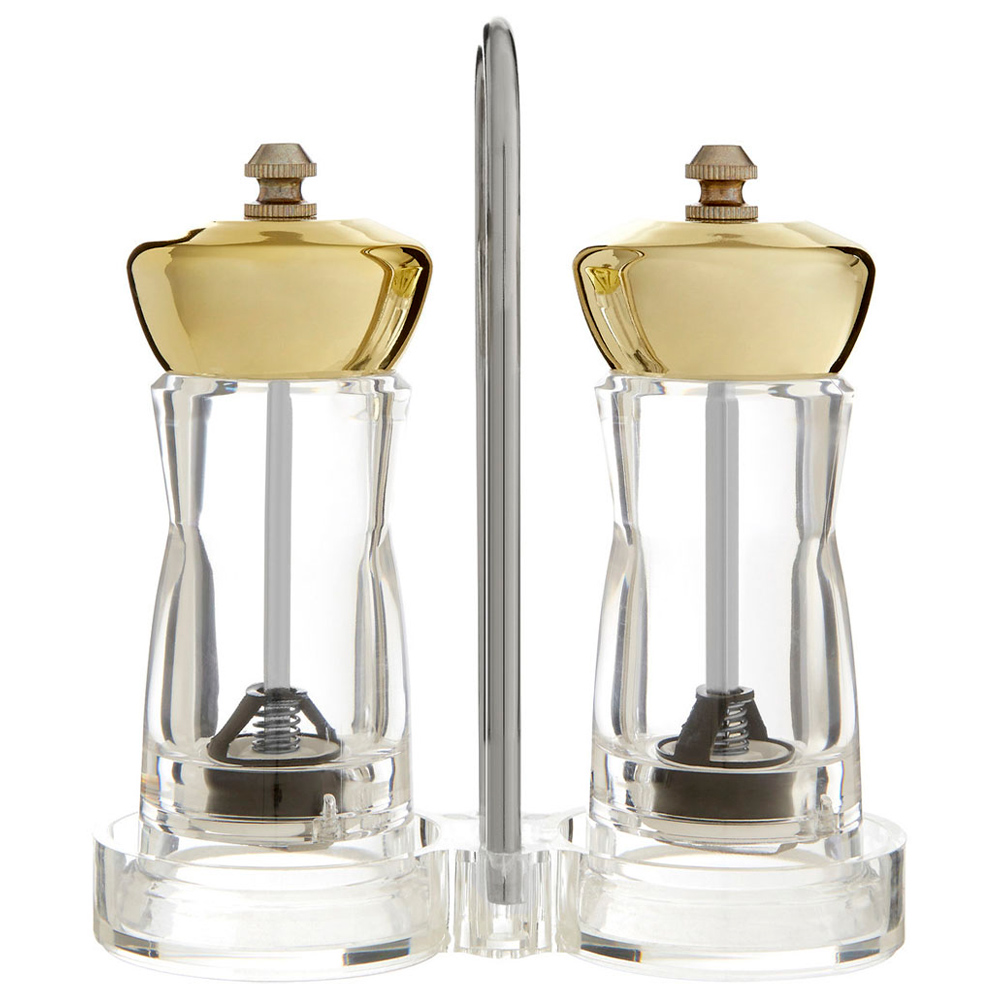 Premier Housewares Salt and Pepper Gold Mill Set with Stand Image 1