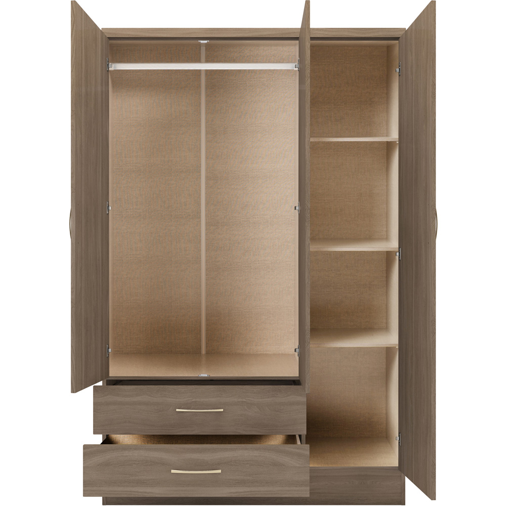 Seconique Nevada 3 Door 2 Drawer Rustic Oak Mirror Wardrobe Image 4