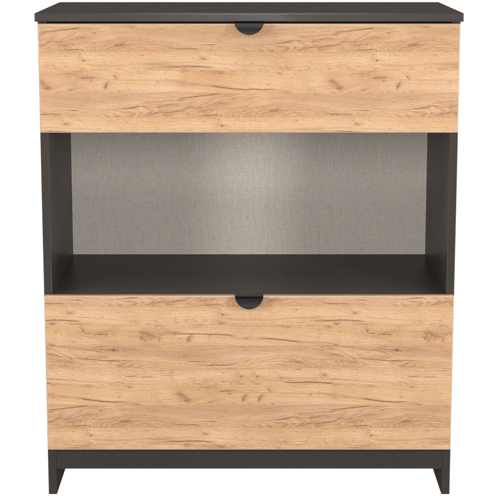 Crowndale Bora 2 Drawer Single Shelf Gold Oak and Graphite Storage Unit Image 2