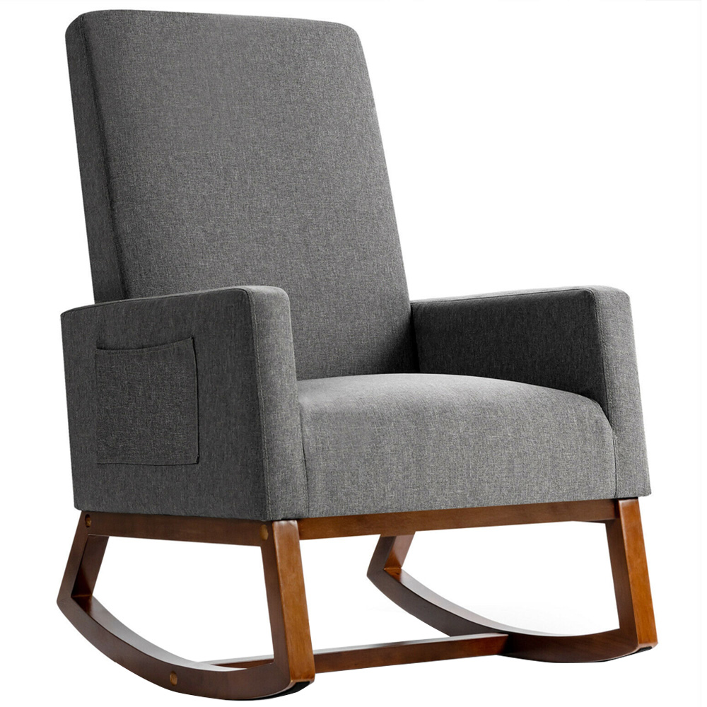 Costway Grey Upholstered Fabric Rocking Armchair Image 2