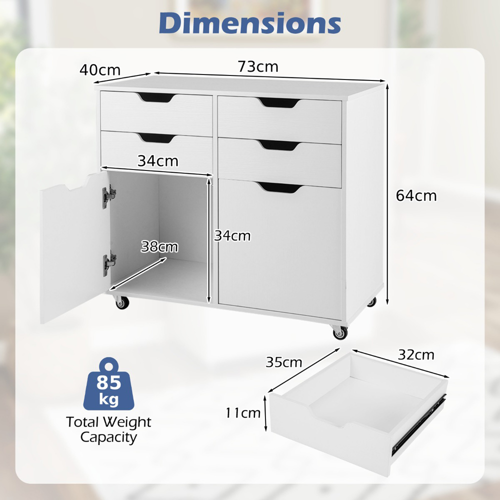 Costway 4 Drawer White Chest of Drawers with Universal Wheels Image 8