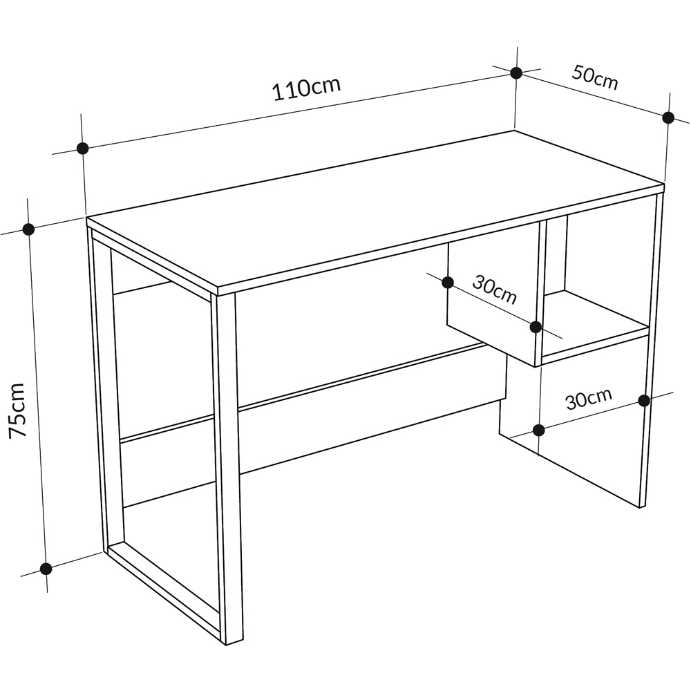 Decortie Model Single Shelf Computer Desk Black Wood Oak Image 7