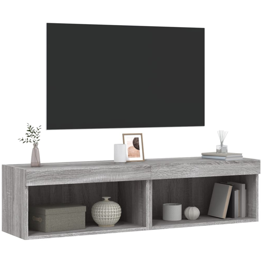 vidaXL Single Shelf Grey Sonoma Wall Mounted TV Cabinet with LED Lights Set of 2 Image 6