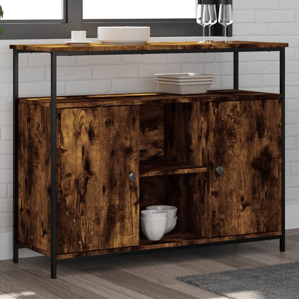vidaXL 2 Door 3 Shelf Smoked Oak Sideboard Image 1