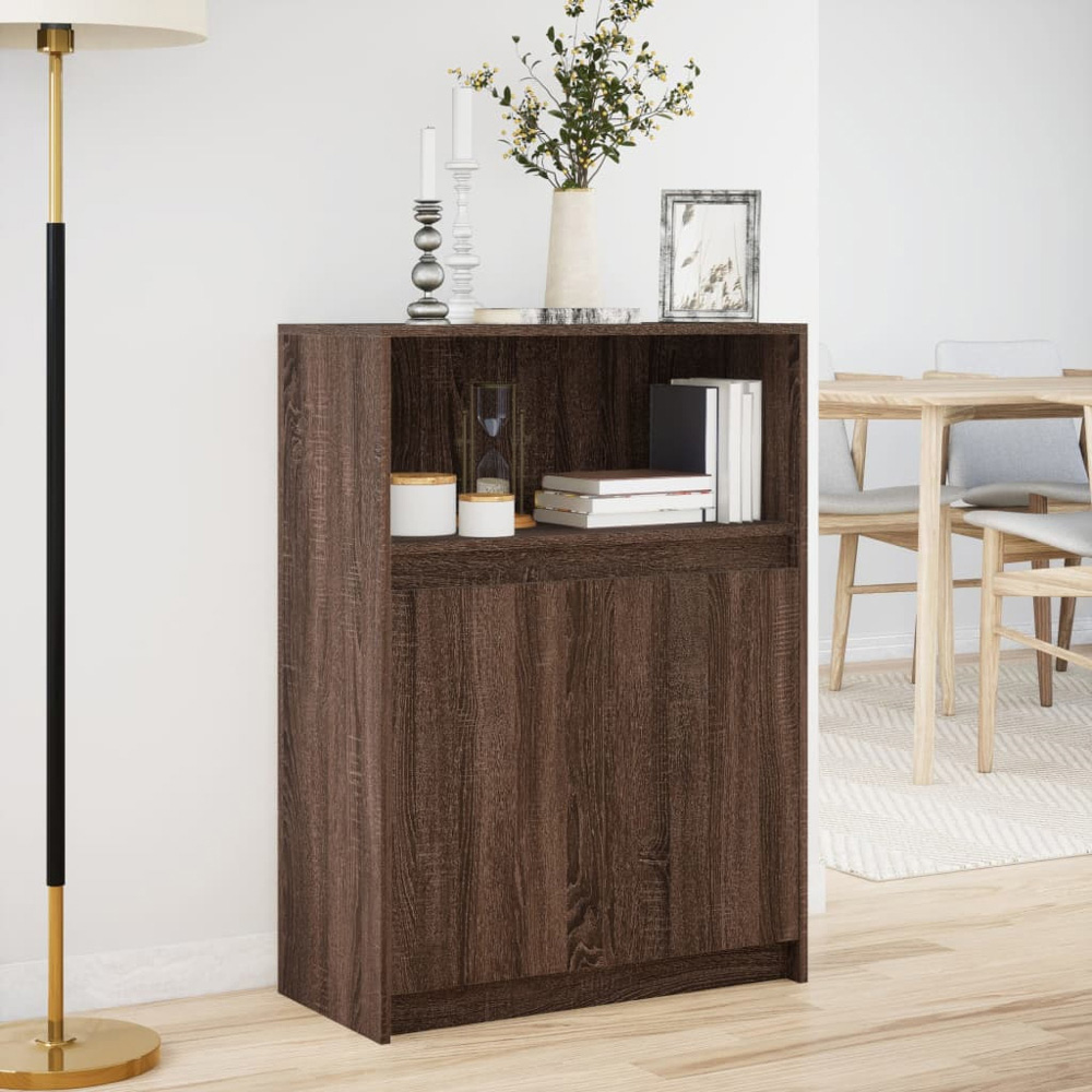 vidaXL 2 Door Single Open Shelf Brown Oak Sideboard with LED Lights Image 4