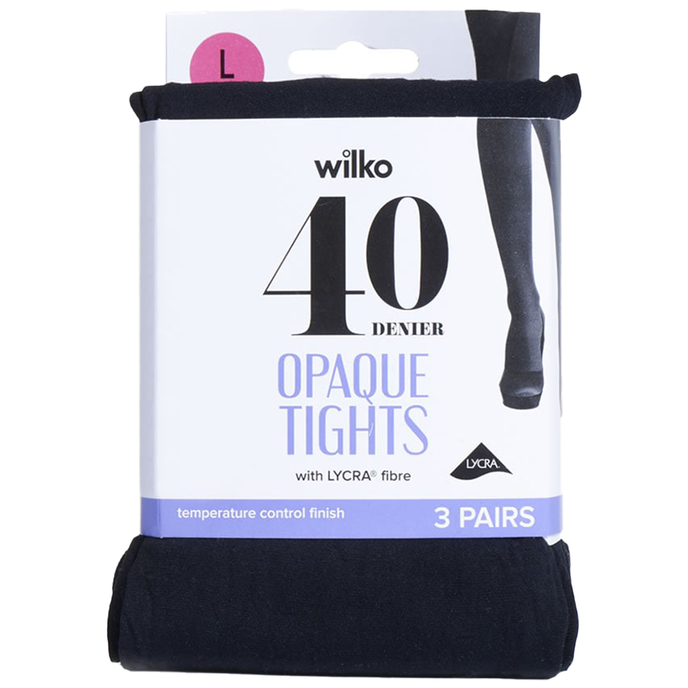 Wilko 40 Denier Opaque Tights Black Large 3 pack Image