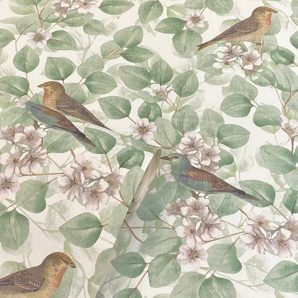 Arthouse Birds and Blossom Green Wallpaper Image 2