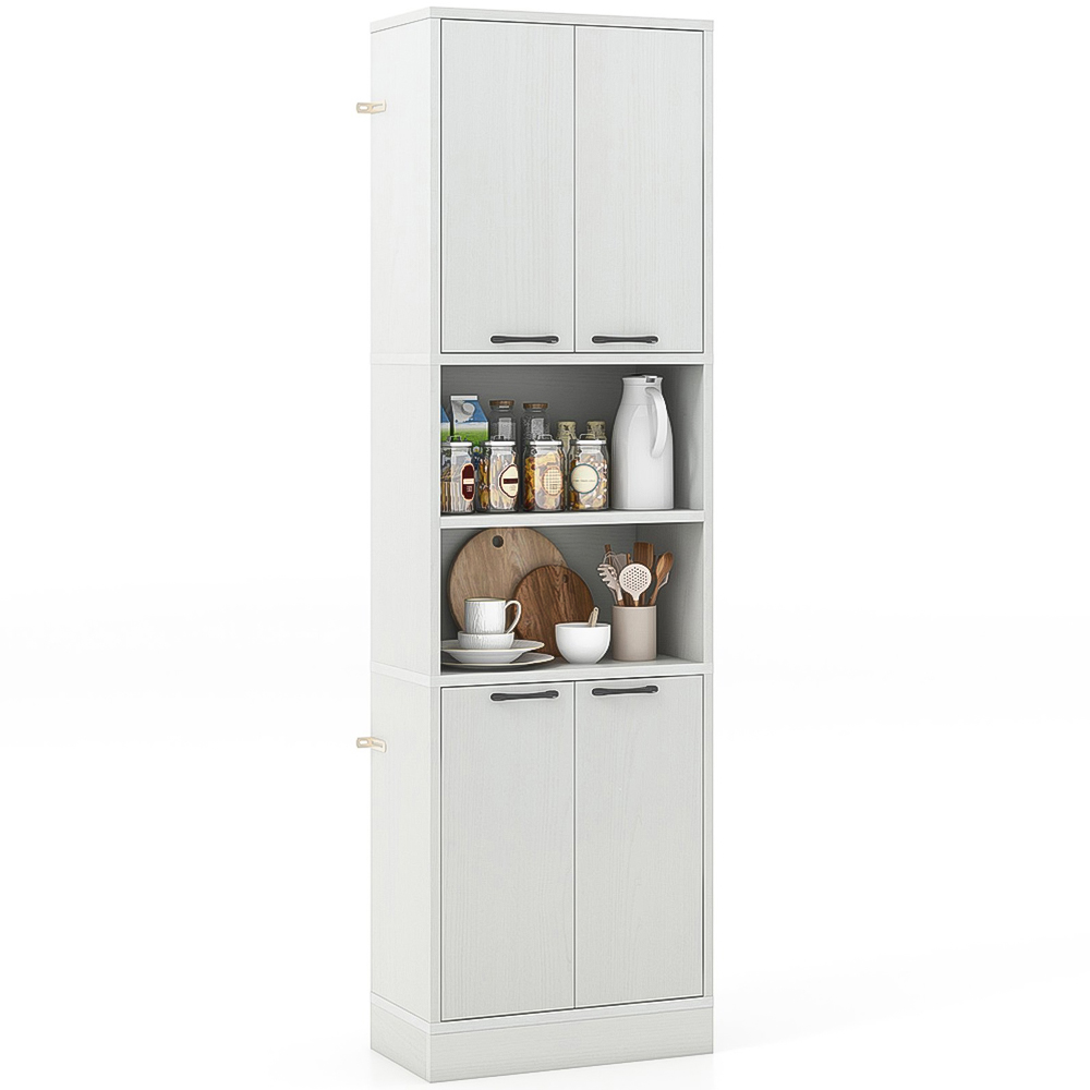 Costway 2 Door 2 Shelf White Oak Tall Freestanding Cupboard Image 2