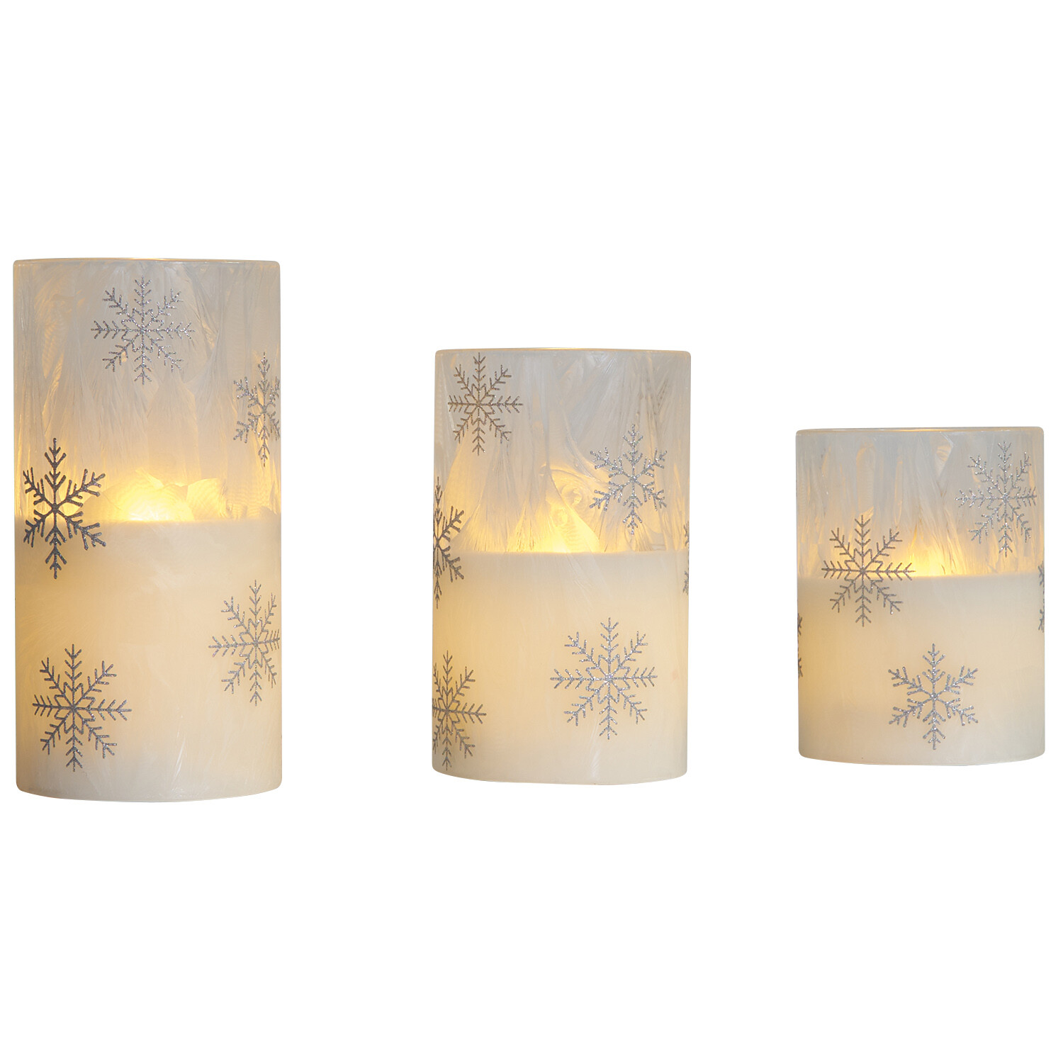 Set of 3 Snowflake LED Candles White Image 1