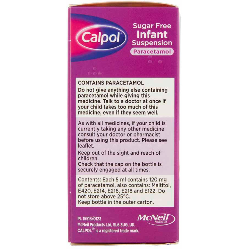 Calpol Sugar Free Infant Paracetamol Suspension Strawberry Flavour 2+ months 100ml Image 3