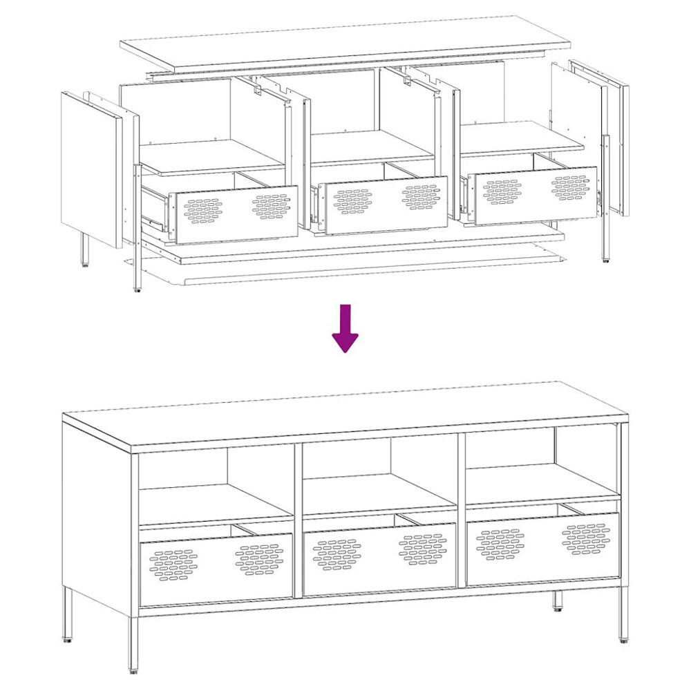 vidaXL 3 Drawer 3 Shelf Mustard Yellow Cold-Rolled Steel TV Cabinet Image 9