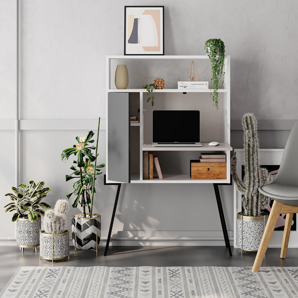 Decortie Tatti Laptop Desk with Shelf White and Mocha Grey Image 7
