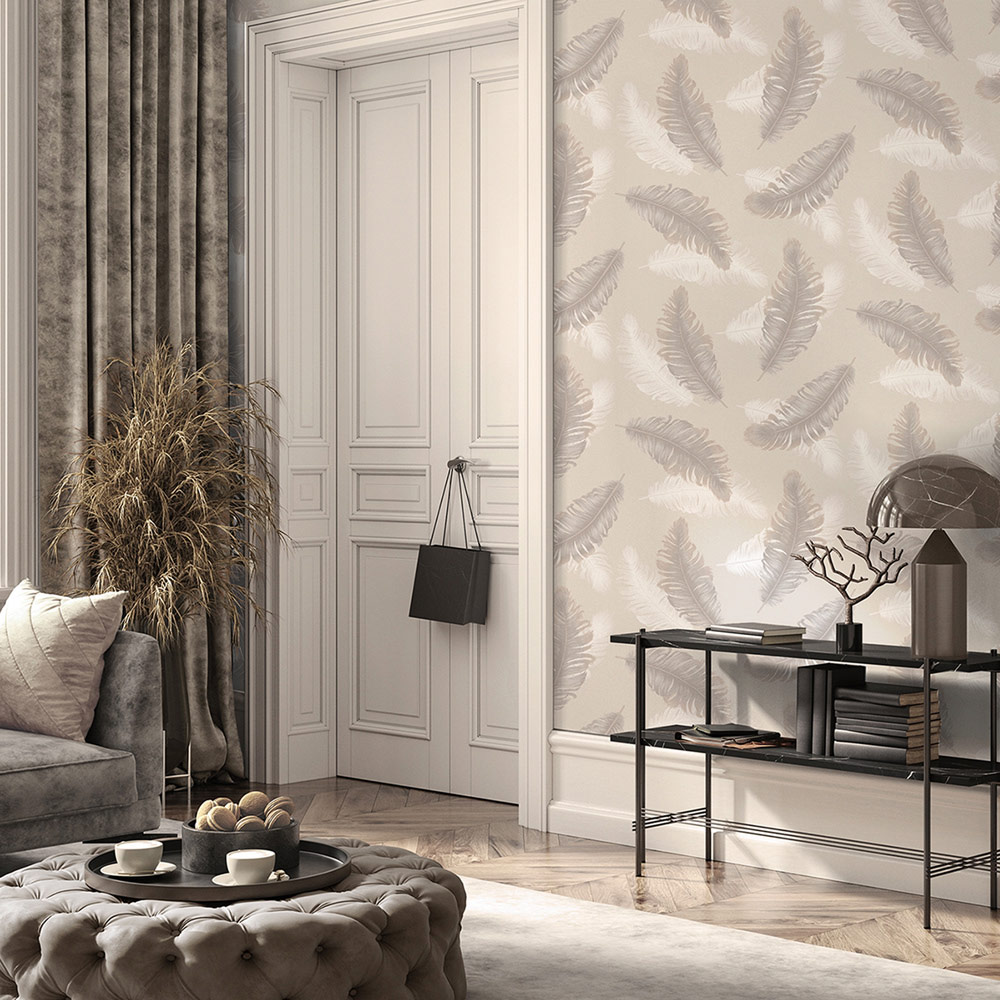 Belgravia Decor Feather Beige Wallpaper Image 3