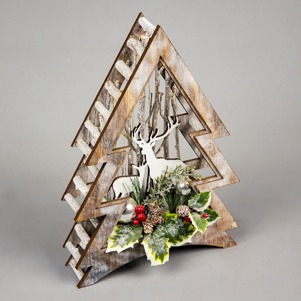 Shatchi Wooden LED Christmas Tree Reindeer Scene 38cm Image 4
