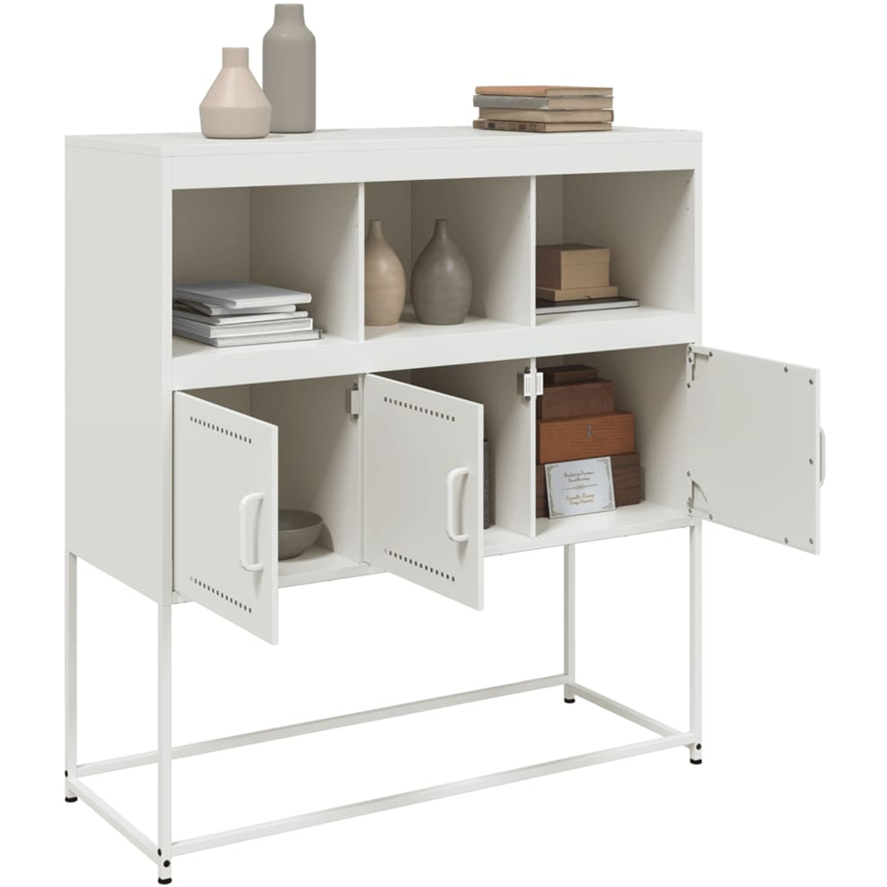 vidaXL 3 Door 3 Shelf White Steel Sideboard Image 3