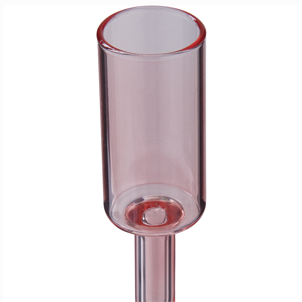 Wilko Pink Glass Taper Large Candle Holder Image 3
