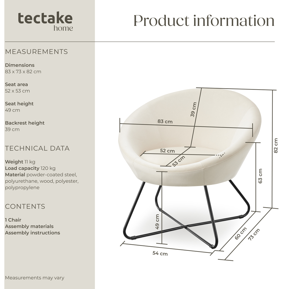 tectake Centera Beige Velvet Look Accent Chair Image 9