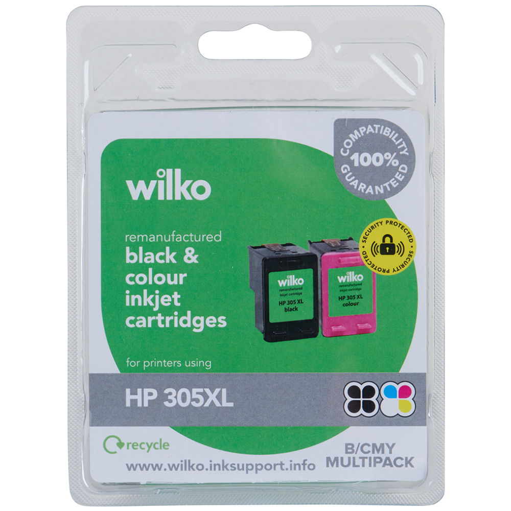 wilko Remanufactured HP305XL Black and Colour Inkjet Cartridges Combo Pack Image 1