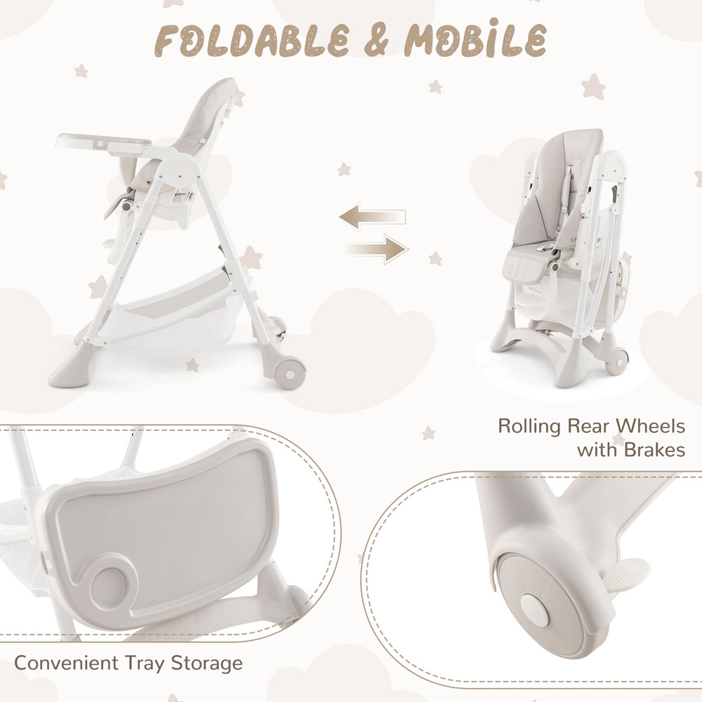 Costway Beige Baby Highchair with Cushion Image 3