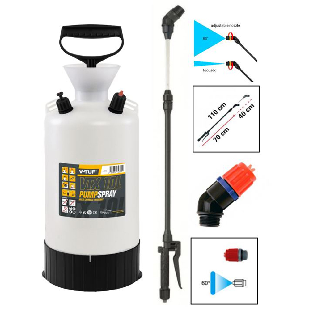 V-TUF Professional Multi Chemical Resistant Sprayer 10L and 60 Deg Fan Jet Kit Image
