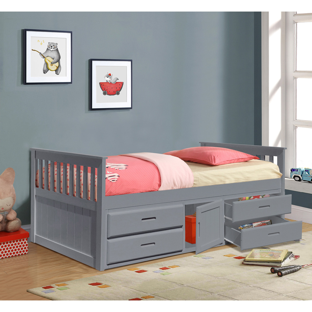 Comfy Living Single Captains Cabin Style Grey Wooden Bed with Storage Image 2