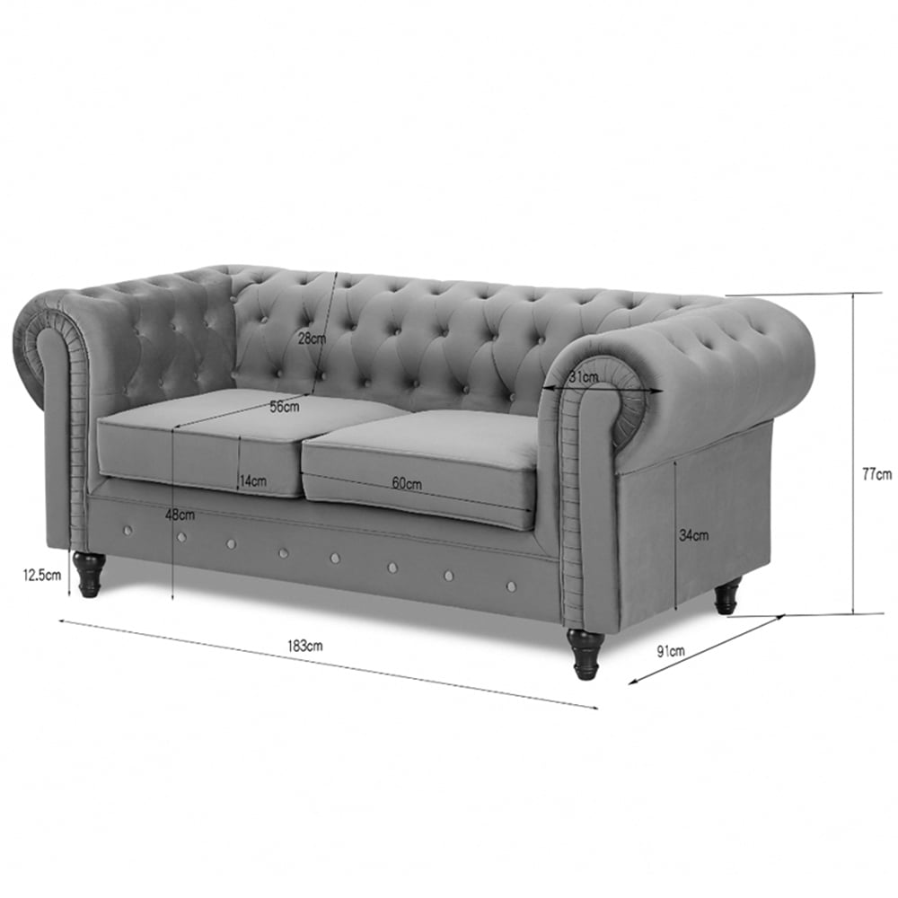 Home Detail Chesterfield 2 Seater Pleat Grey Velvet Sofa Image 6