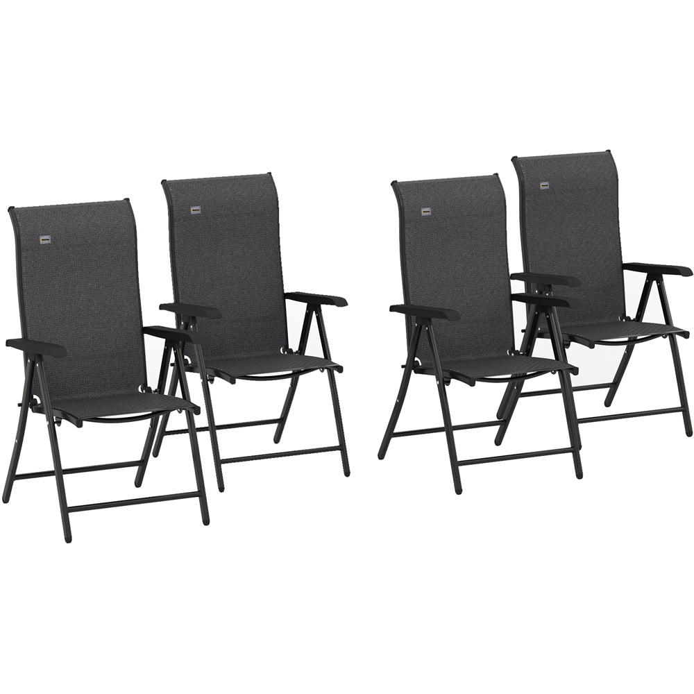 Outsunny Set of 4 Black and Grey Rattan Folding Garden Chair Image 2