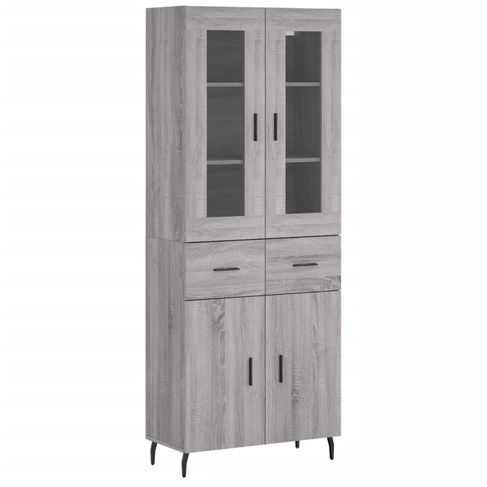 vidaXL 4 Glass and Wood Door 2 Drawer Grey Sonoma Highboard with Metal Legs Image 2