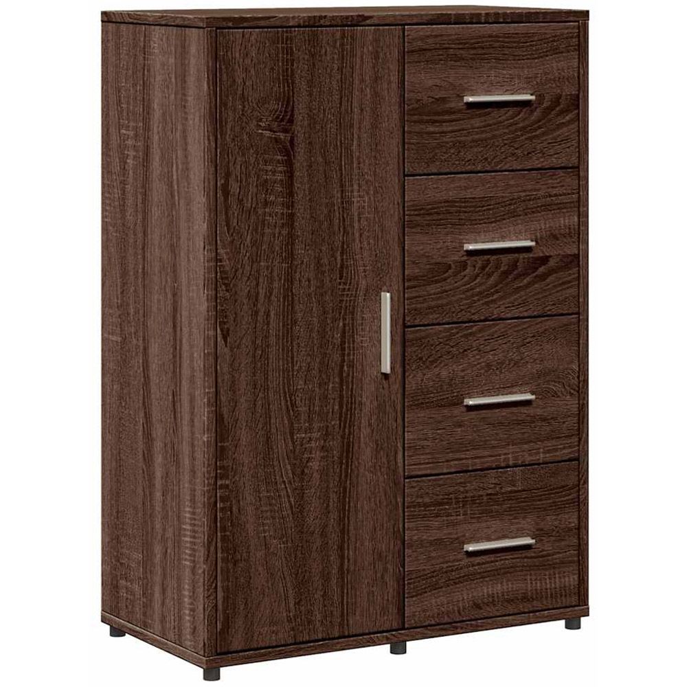vidaXL Single Door 4 Drawer Brown Oak Sideboard Set of 2 Image 5