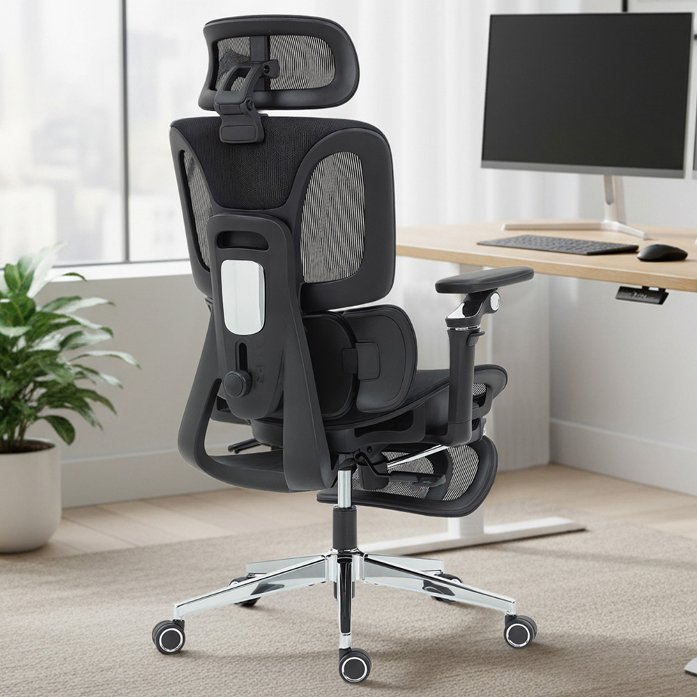 Portland Black Mesh Ergonomic Office Chair with Lumbar Support and 6D Armrests Image 1