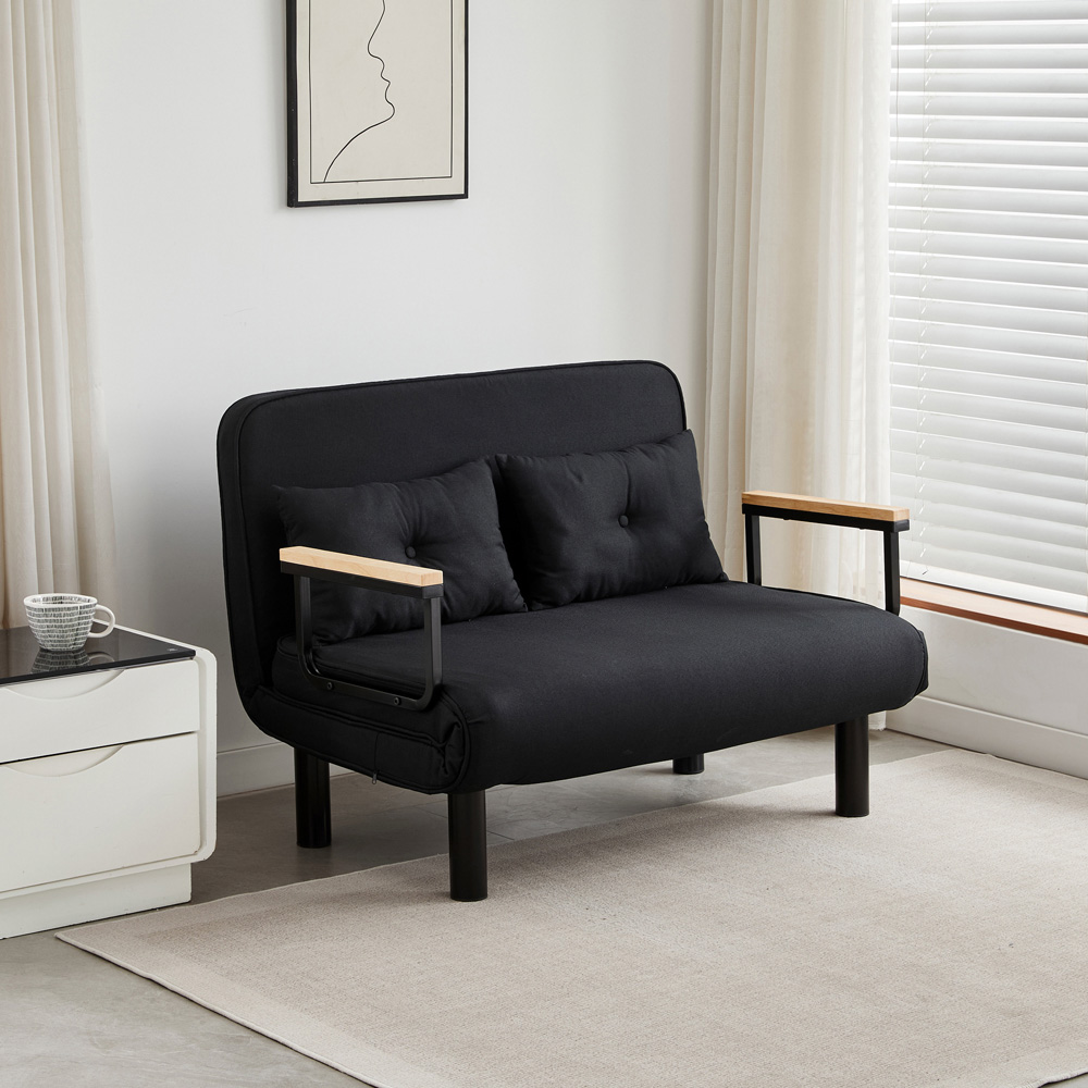2 Seater Black 4-in-1 Foldable Sofa Bed with Adjustable Backrest and Large Cushion Image 2