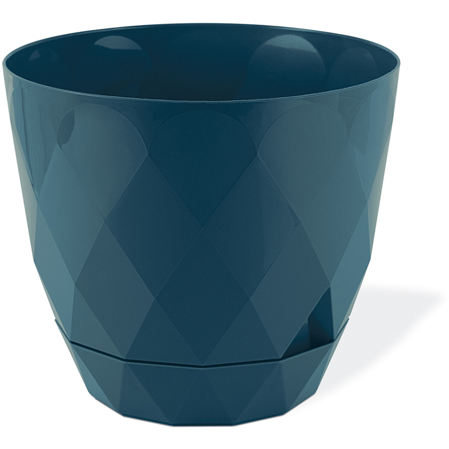 Diamond Textured Round Plant Pot with Removable Drip Tray Navy 27cm Image