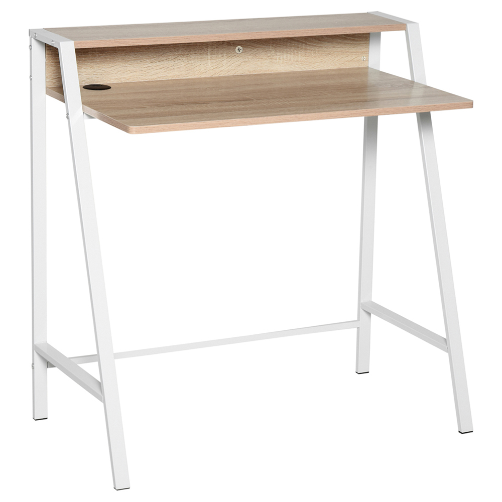 Portland 2 Tier Metal Frame Desk Oak Effect Image 2