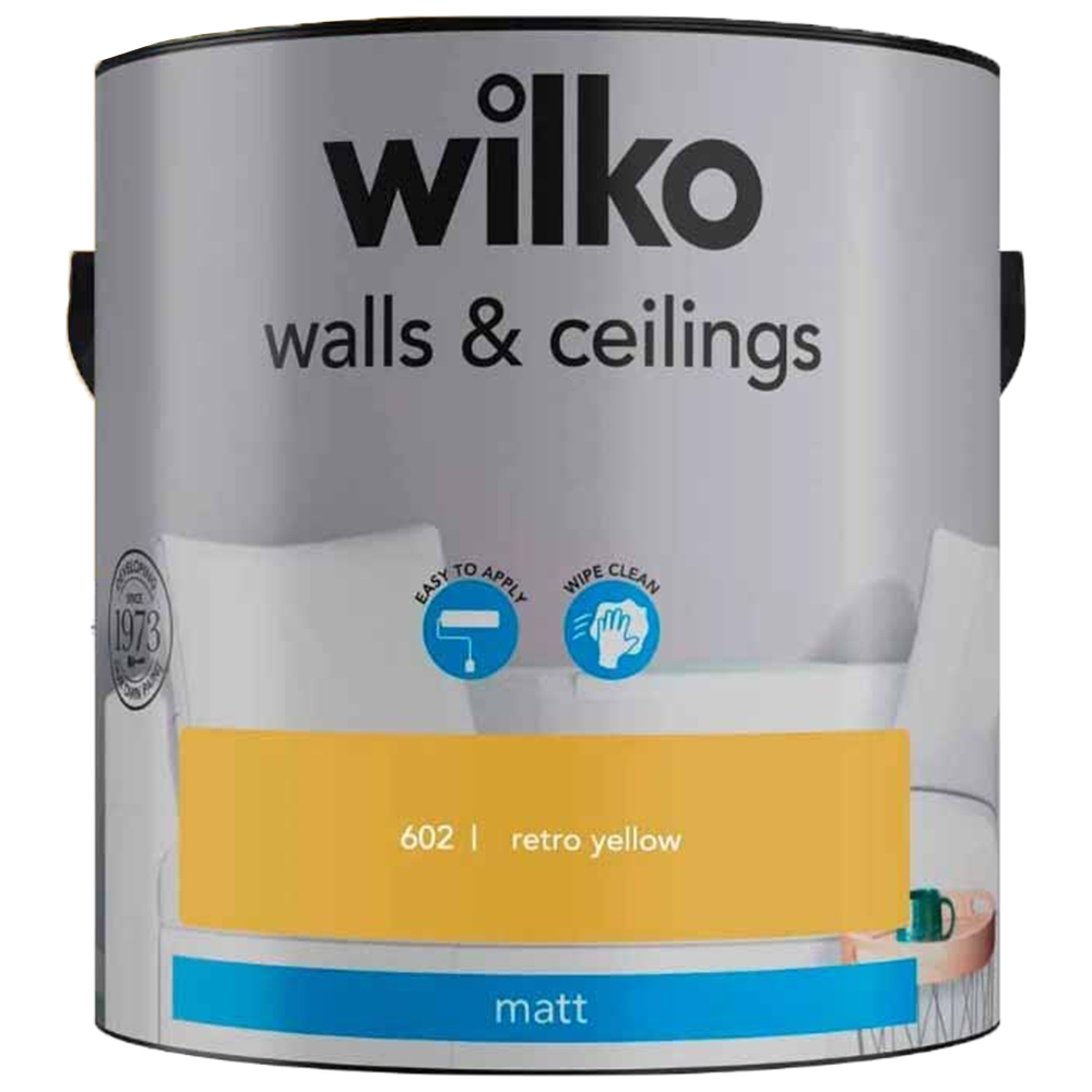 Wilko Walls & Ceilings Retro Yellow Matt Emulsion Paint 2.5L Image 2