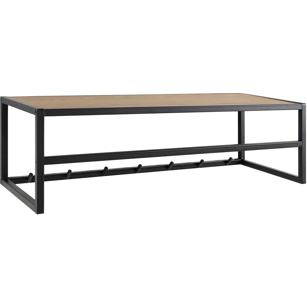 Florence Seaford Black Metal Wall Mounted Coat Rack with Oak Top Image 1