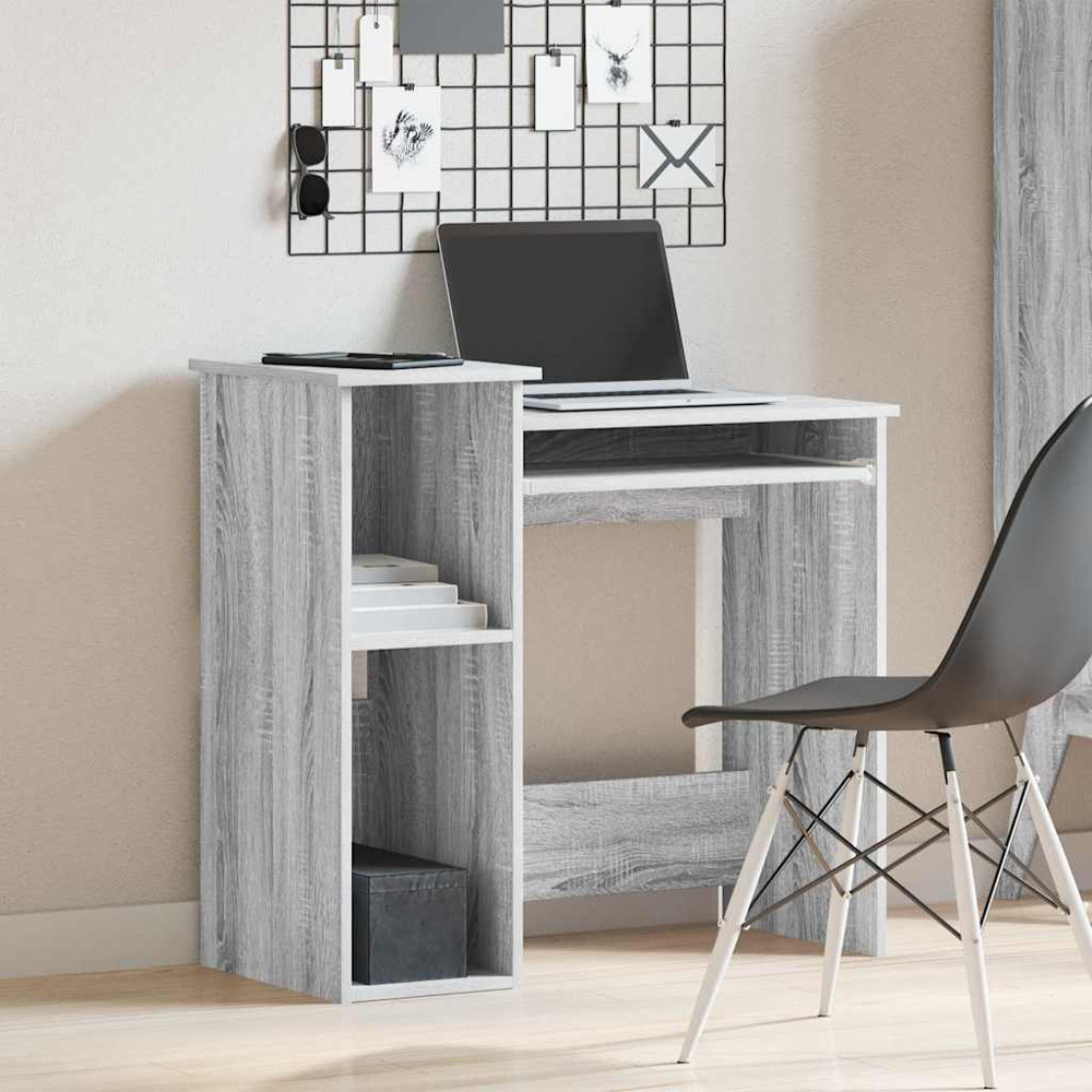 vidaXL 2 Shelf Computer Desk with Keyboard Tray Grey Sonoma Image 8