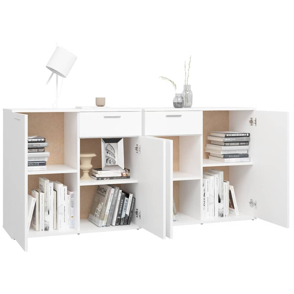 vidaXL 2 Door Single Drawer White Sideboard Set of 2 Image 3