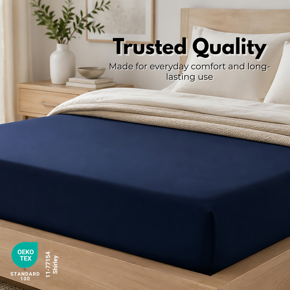MHG Living Super King Size Navy 30cm Deep Microfibre Fitted Sheet Image 6
