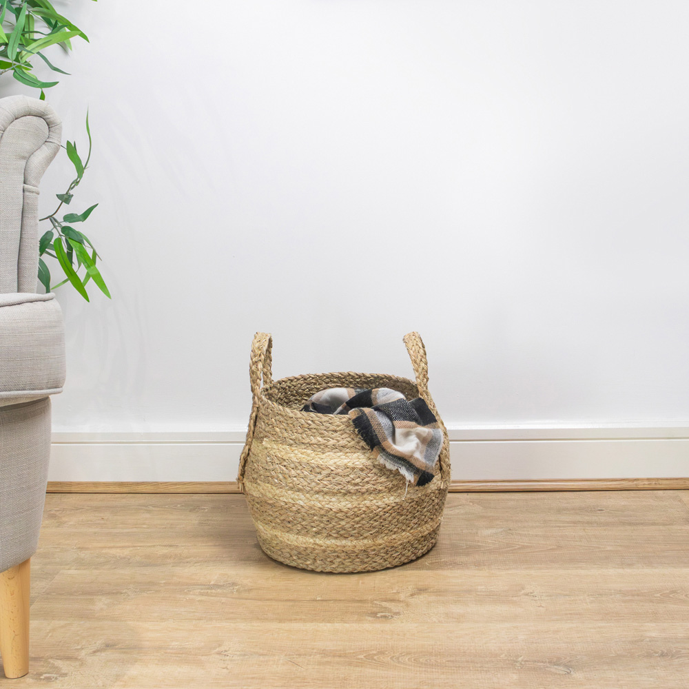 JVL Palma Maize Natural Storage Belly Storage Basket with Handle Image 2